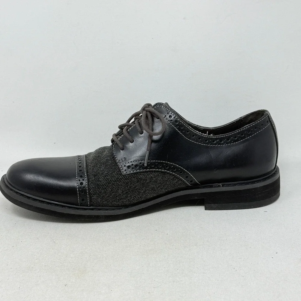 Bass Mens Howie Shoes 11 Black Leather Herringbone Wingtip‎ Oxford Preppy READ